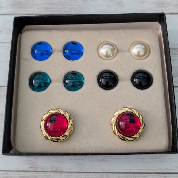 Vintage Kenneth Jay Lane Clip On Earrings K.J.L Interchangeable Earring Set - Picture 2 of 13